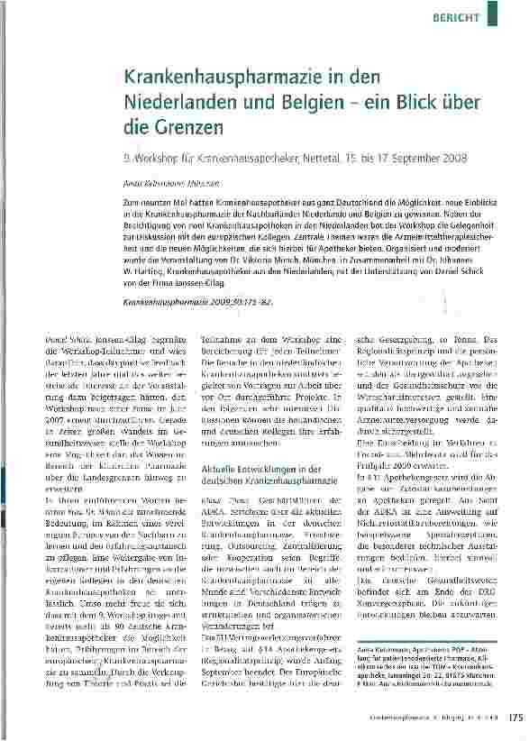 Vorschauseite 1: Krankenhauspharmazie in den Niederlanden und Belgien - ein Blick über die Grenzen