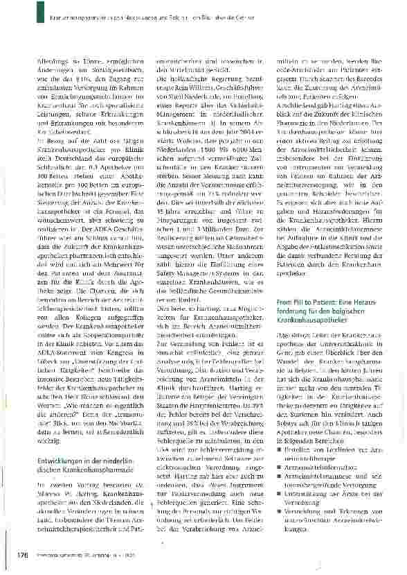 Vorschauseite 2: Krankenhauspharmazie in den Niederlanden und Belgien - ein Blick über die Grenzen