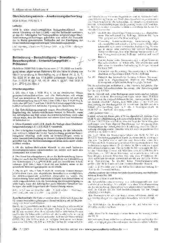 Vorschauseite 1: Behinderung - Benachteiligung - Bewerbung - Bewerbungsfrist - Unterrichtungspflicht -Präklusion