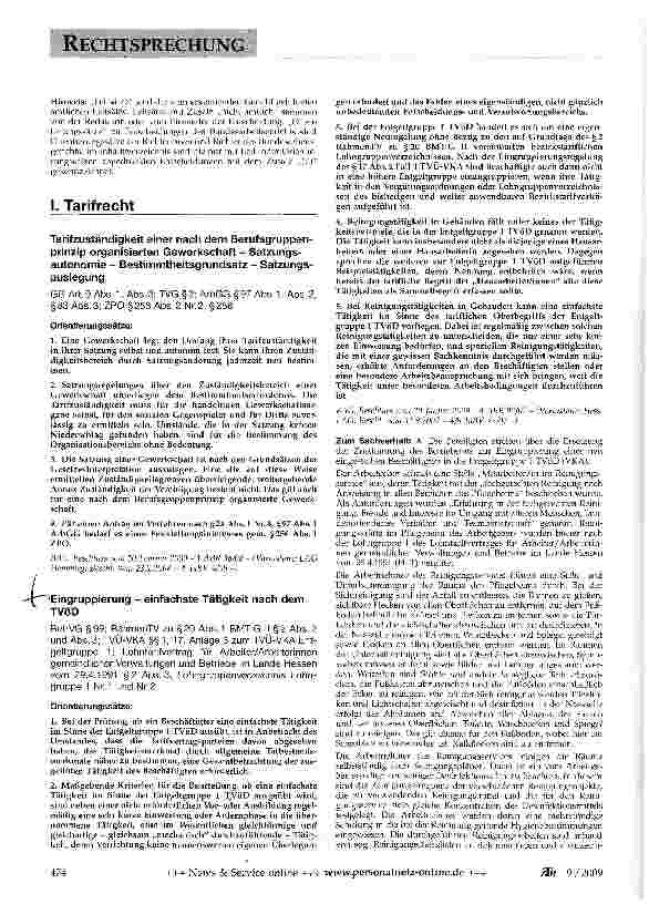 Vorschauseite 1: RECHTSPRECHUNGEingruppierung - einfachste Tätigkeit nach dem TVöD