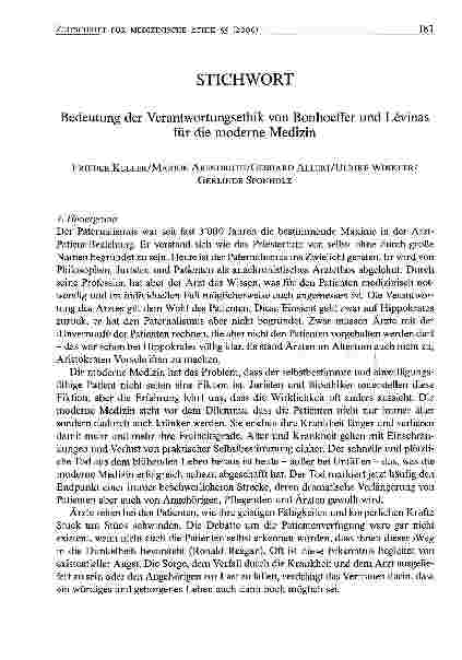 Vorschauseite 1: Bedeutung der Verantwortungsethik von Bonhoeffer und Levinas für die moderne Medizin