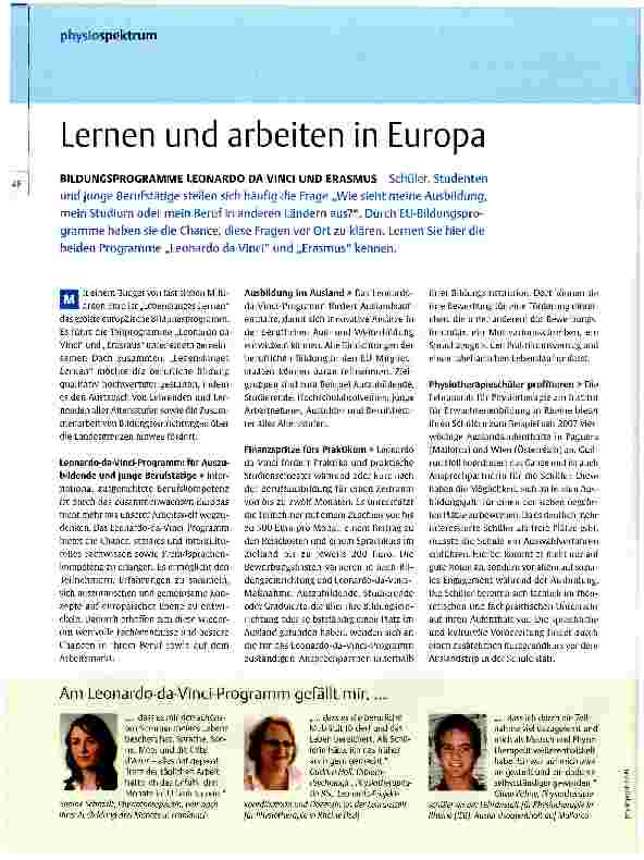 Vorschauseite 1: Lernen und arbeiten in Europa