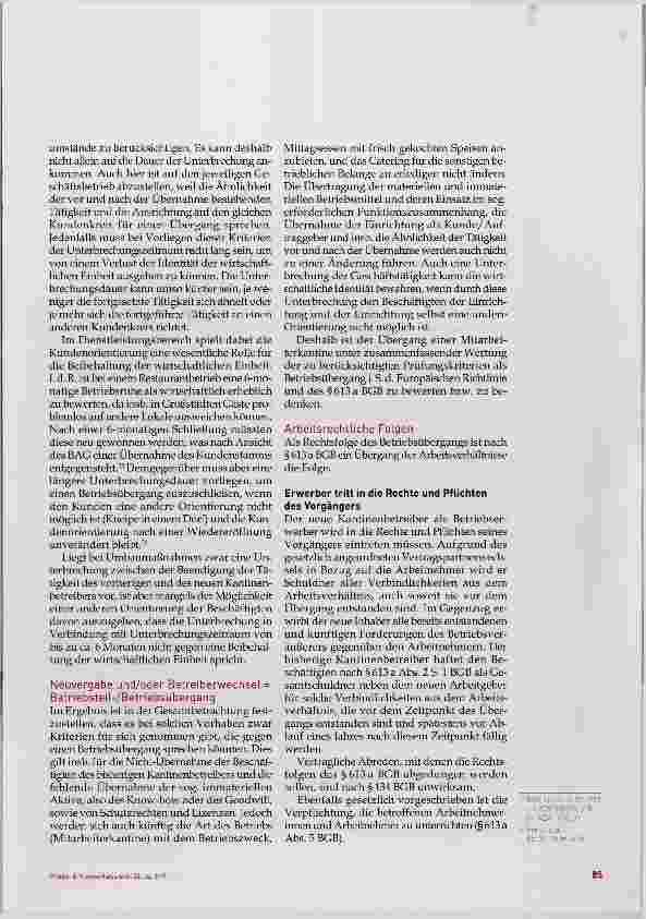 Vorschauseite 4: Arbeitsrechtliche Risiken bei Neuvergaben von Kantinen und Bistros