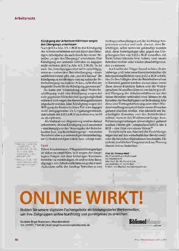 Vorschauseite 5: Arbeitsrechtliche Risiken bei Neuvergaben von Kantinen und Bistros