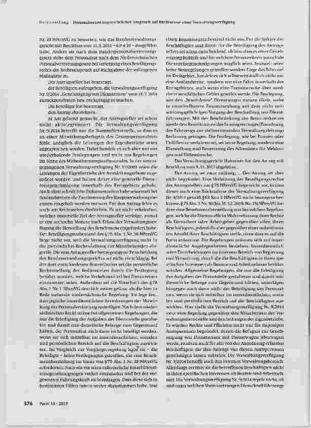 Vorschauseite 4: Personalvertretungsrechtlicher Anspruch auf Rücknahme einer Verwaltungsverfügung über die Genehmigung von Dienstreisen
