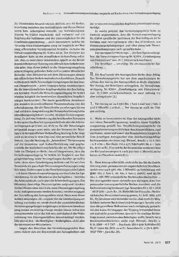 Vorschauseite 5: Personalvertretungsrechtlicher Anspruch auf Rücknahme einer Verwaltungsverfügung über die Genehmigung von Dienstreisen