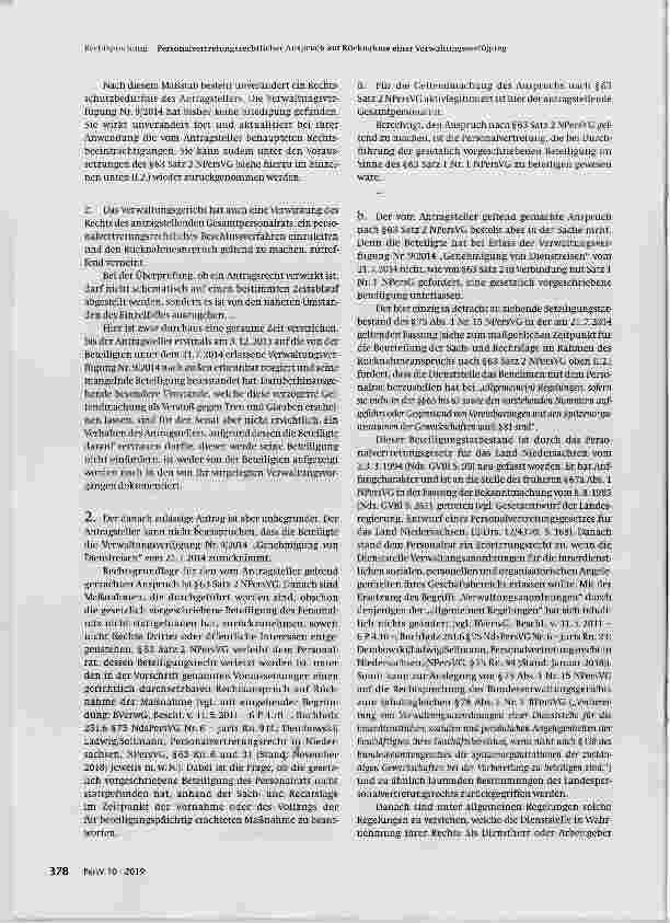 Vorschauseite 6: Personalvertretungsrechtlicher Anspruch auf Rücknahme einer Verwaltungsverfügung über die Genehmigung von Dienstreisen