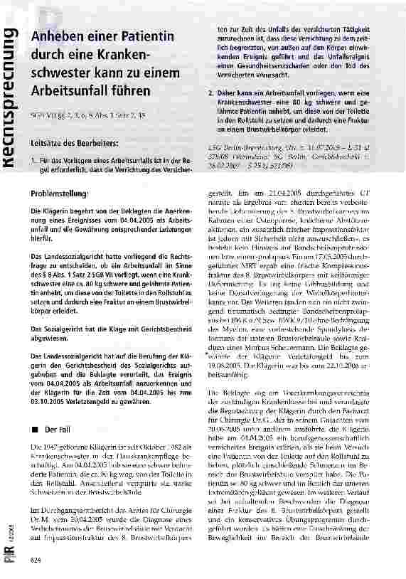Vorschauseite 1: Anheben einer Patientin durch eine Krankenschwester kann zu einem Arbeitsunfall führen