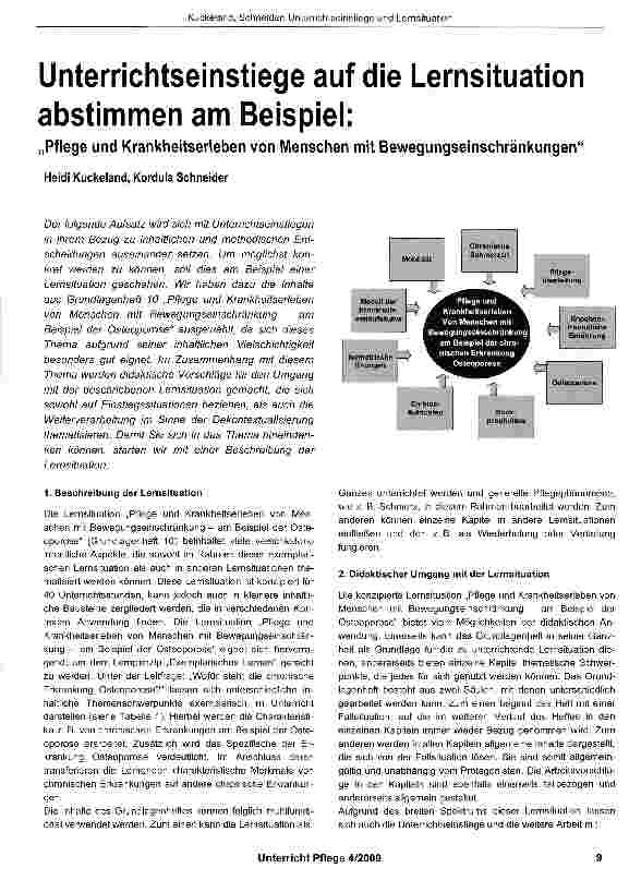 Vorschauseite 1: Unterrichtseinstiege auf die Lernsituation abstimmen am Beispiel: Pflege und Krankheitserleben von Menschen mit Bewegungseinschränkungen