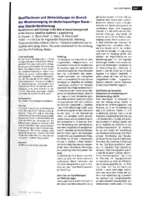 Vorschauseite 1: Qualifikationen und Weiterbildungen im Bereich der Wundversorgung im deutschsprachigen Raum -eine Standortbestimmung