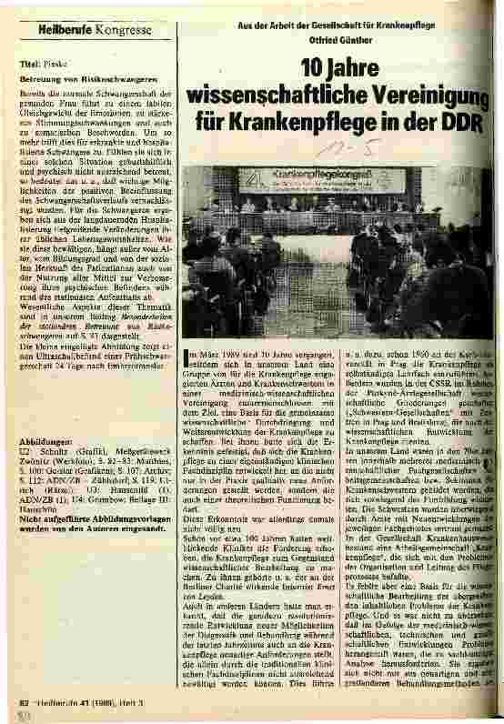 Vorschauseite 1: 10 Jahre wissensschaftliche Vereinigung für Krankenpflege in der DDR