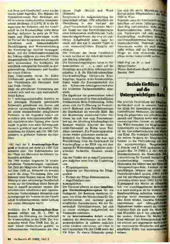 Vorschauseite 3: 10 Jahre wissensschaftliche Vereinigung für Krankenpflege in der DDR