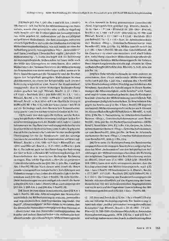 Vorschauseite 3: Keine Beschränkung der Allzuständigkeit des Personalrats gern.§52 PersV HB durch Beispielskataloge