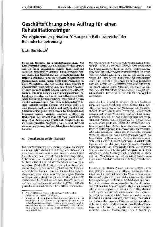 Vorschauseite 1: Geschäftsführung ohne Auftrag für einen Rehabilitationsträger