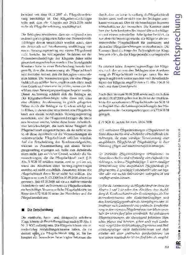 Vorschauseite 2: Zur Anerkennung einer Altenpflegerin als verantwortliche Pflegefachkraft im Sinne des § 71 Abs. 3 SGB XI