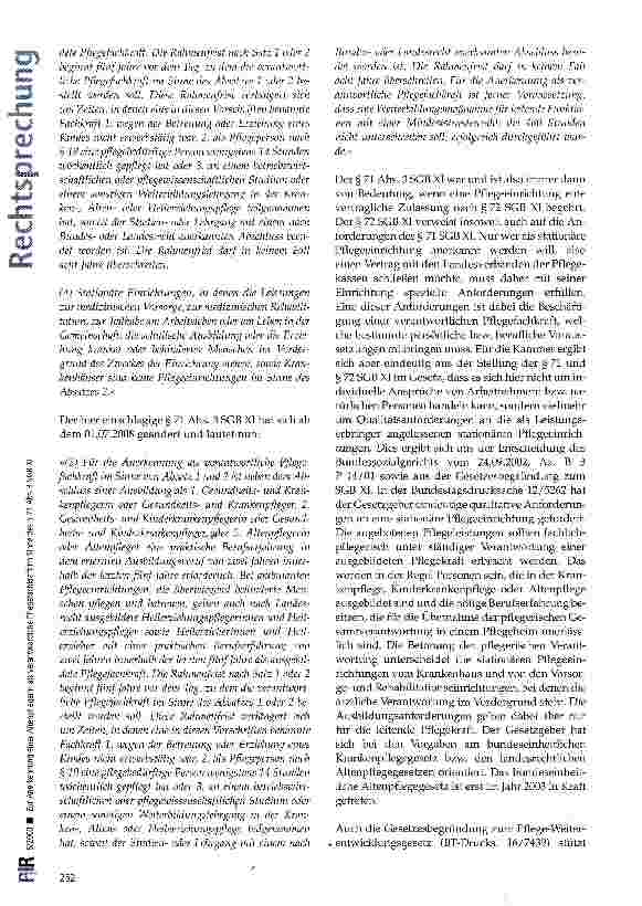 Vorschauseite 3: Zur Anerkennung einer Altenpflegerin als verantwortliche Pflegefachkraft im Sinne des § 71 Abs. 3 SGB XI