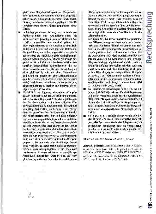 Vorschauseite 6: Zur Anerkennung einer Altenpflegerin als verantwortliche Pflegefachkraft im Sinne des § 71 Abs. 3 SGB XI