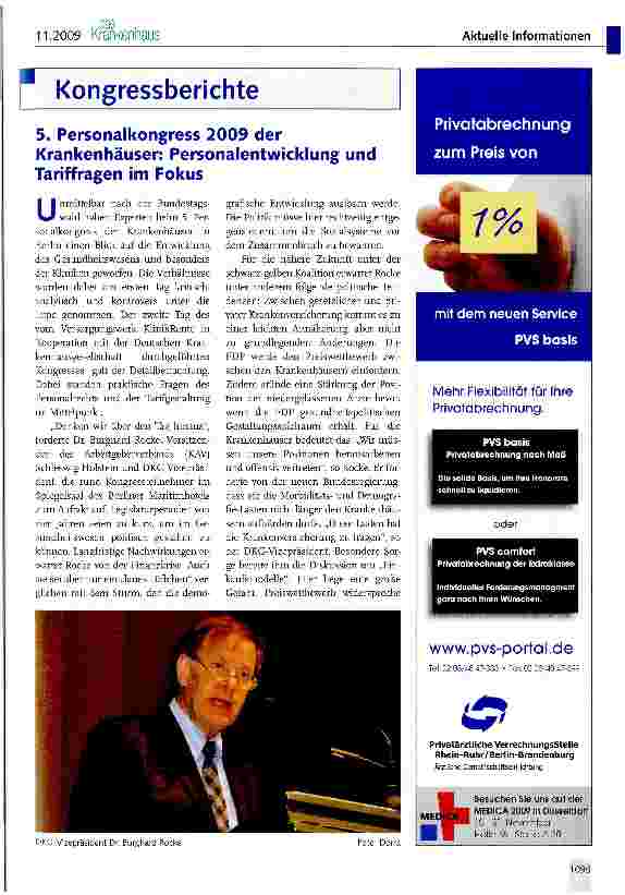 Vorschauseite 1: 5. Personalkongress 2009 der Krankenhäuser: Personalentwicklung und Tariffragen im Fokus
