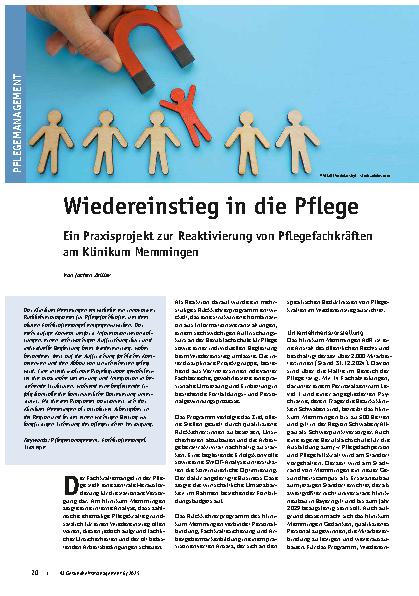 Vorschauseite 1: Wiedereinstieg in die Pflege Ein Praxisprojekt zur Reaktivierung von Pflegefachkräften am Klinikum Memmingen