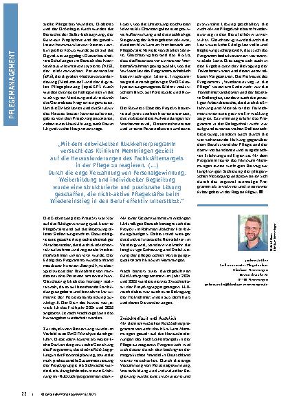 Vorschauseite 3: Wiedereinstieg in die Pflege Ein Praxisprojekt zur Reaktivierung von Pflegefachkräften am Klinikum Memmingen