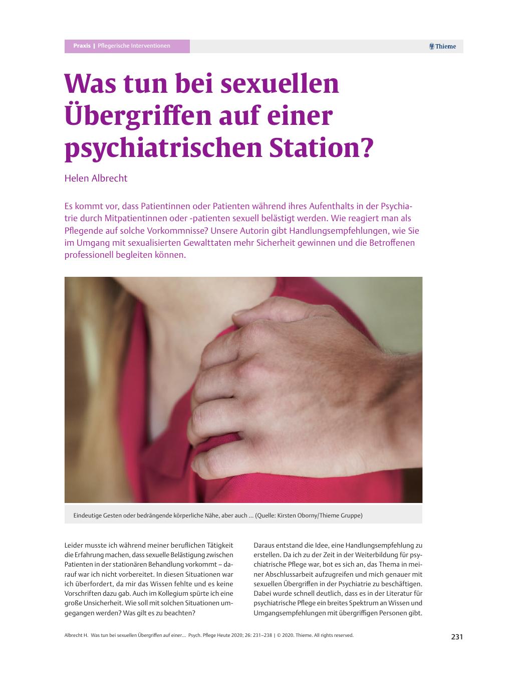 Vorschauseite 1: Was tun bei sexuellen Übergriffen auf einer psychiatrischen Station?
