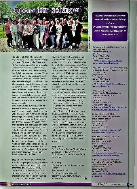 Vorschauseite 4: Neue Pflegefachfortbildung "Pflegemanagement von enteralen Fisteln" der FGSKW e. V.