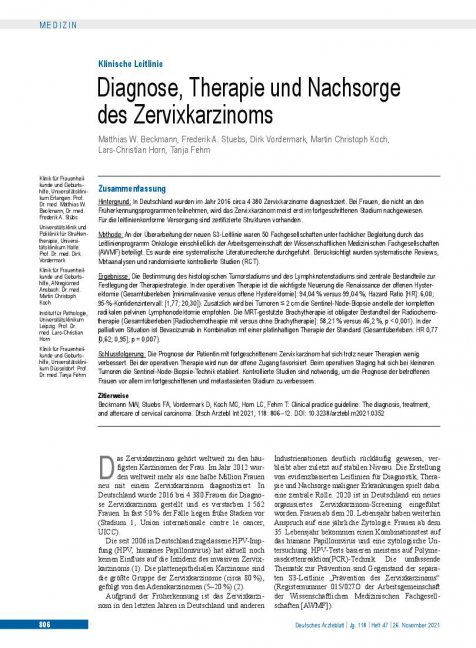 Vorschauseite 1: Diagnose, Therapie und Nachsorge des Zervixkarzinoms
