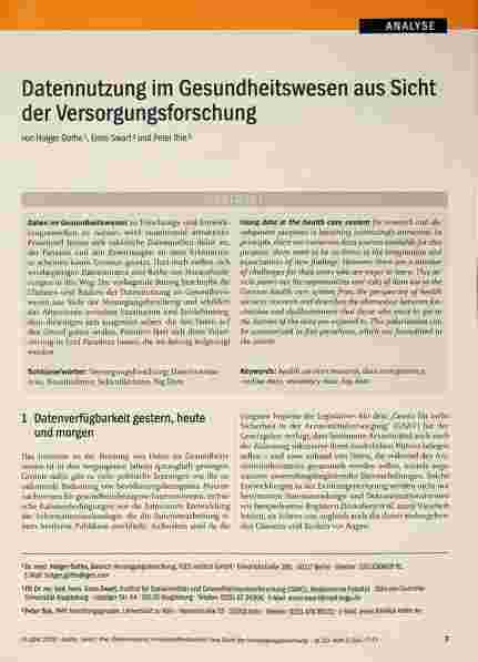 Vorschauseite 1: Datennutzung im Gesundheitswesen aus Sicht der Versorgungsforschung