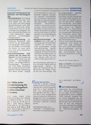 Vorschauseite 1: Zur Höhe einer Sonderleistung für Intensivpflegefachkräfte (»Corona-Prämie«)