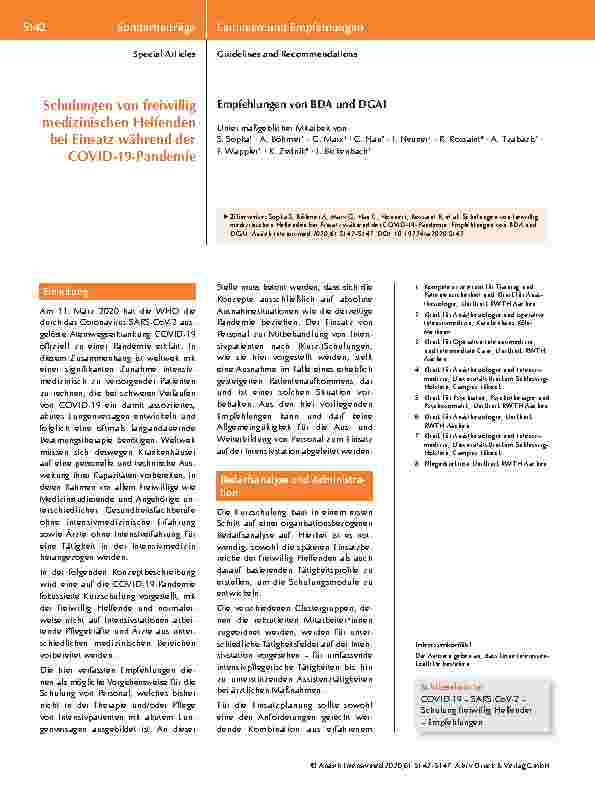 Vorschauseite 1: Schulungen von freiwilligen medizinischen Helfenden bei Einsätzen während der COVID-19-Pandemie.