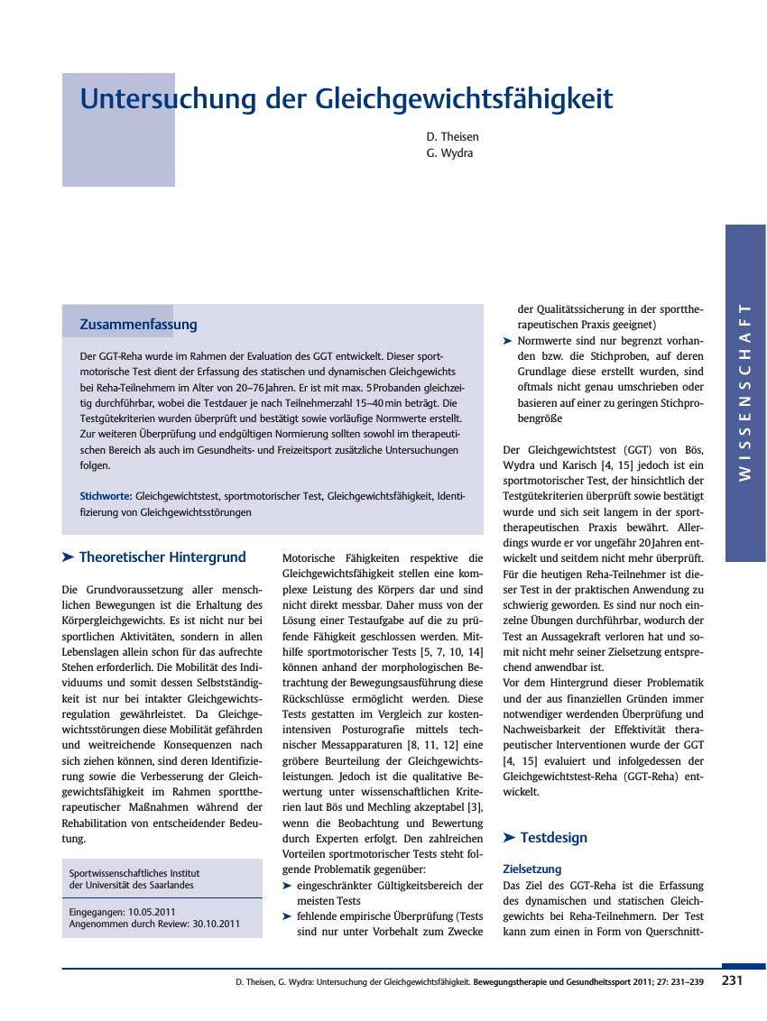 Vorschauseite 1: Untersuchung der Gleichgewichtsfähigkeit