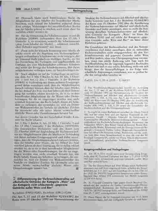 Vorschauseite 1: Differenzierung der Verbrauchsteuersätze auf alkoholische Getränke der Kategorie „Wein" und der Kategorie nicht schäumende „gegorene Getränke außer Wein und Bier".