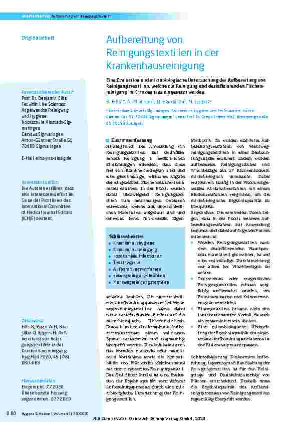 Vorschauseite 1: Aufbereitung von Reinigungstextilien in der Krankenhausreinigung