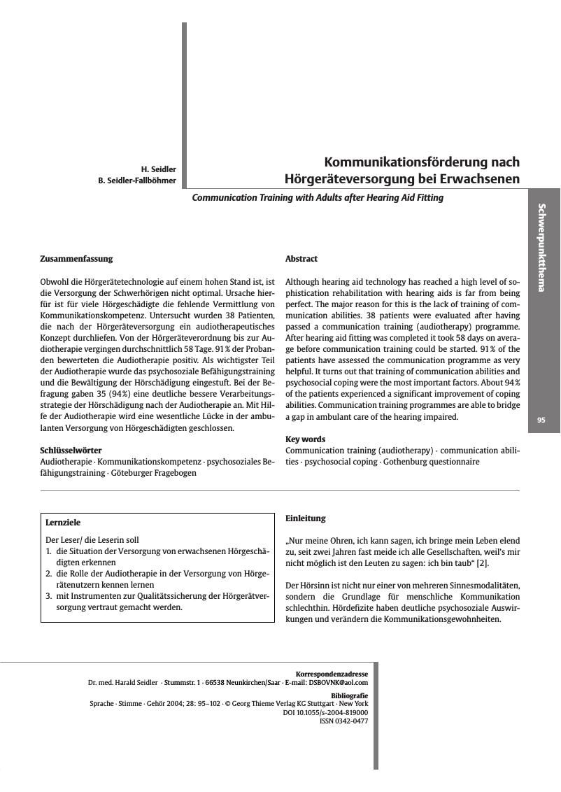 Vorschauseite 1: Kommunikationsförderung nach Hörgeräteversorgung bei Erwachsenen