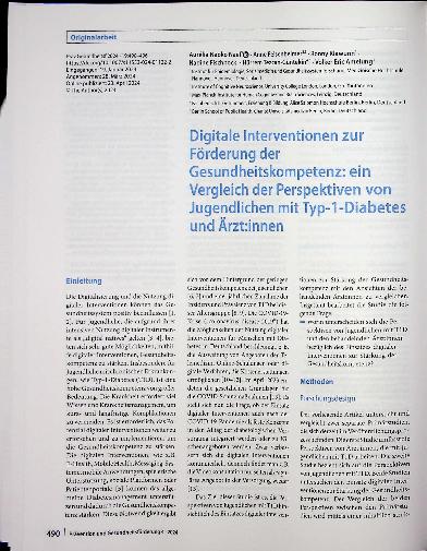 Vorschauseite 1: Digitale Interventionen zur Förderung der Gesundheitskompetenz: ein Vergleich der Perspektiven von Jugendlichen mit Typ-1-Diabetes und Ärztinnen