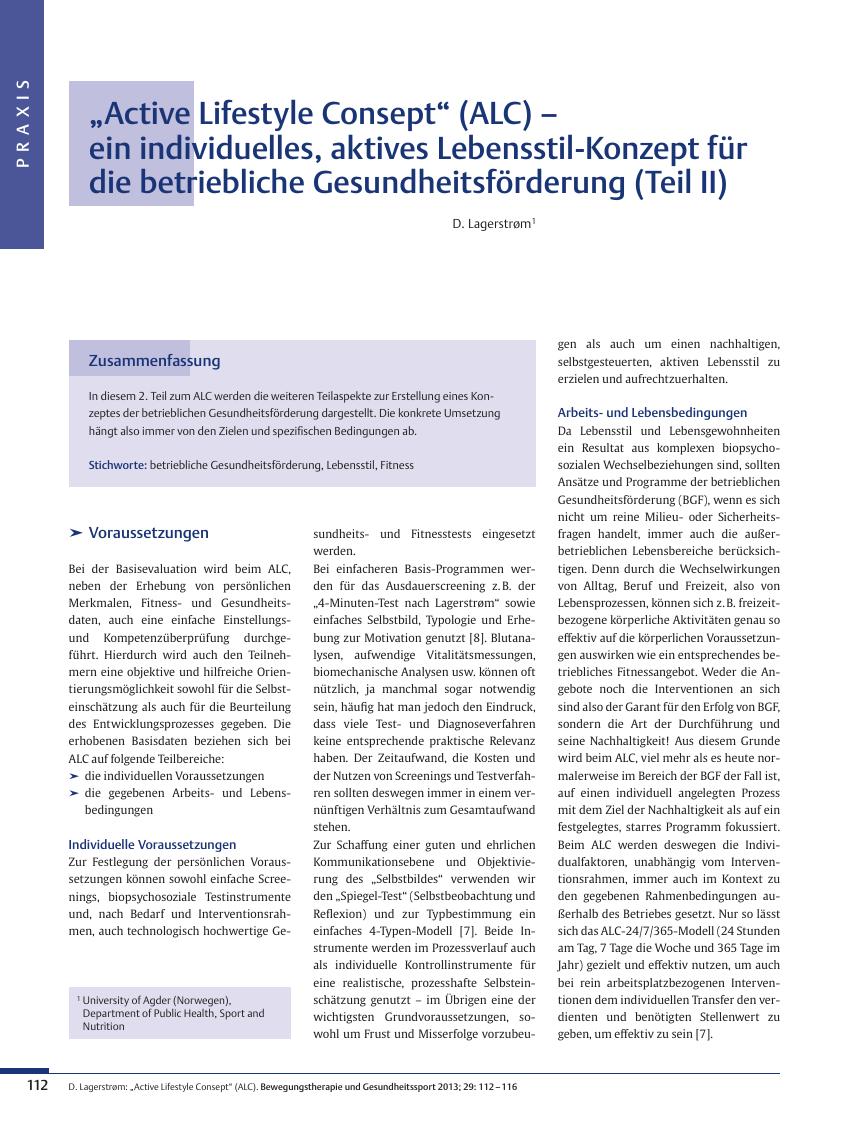 Vorschauseite 1: „Active Lifestyle Consept“ (ALC) – ein individuelles, aktives Lebensstil-Konzept für die betriebliche Gesundheitsförderung (Teil II)