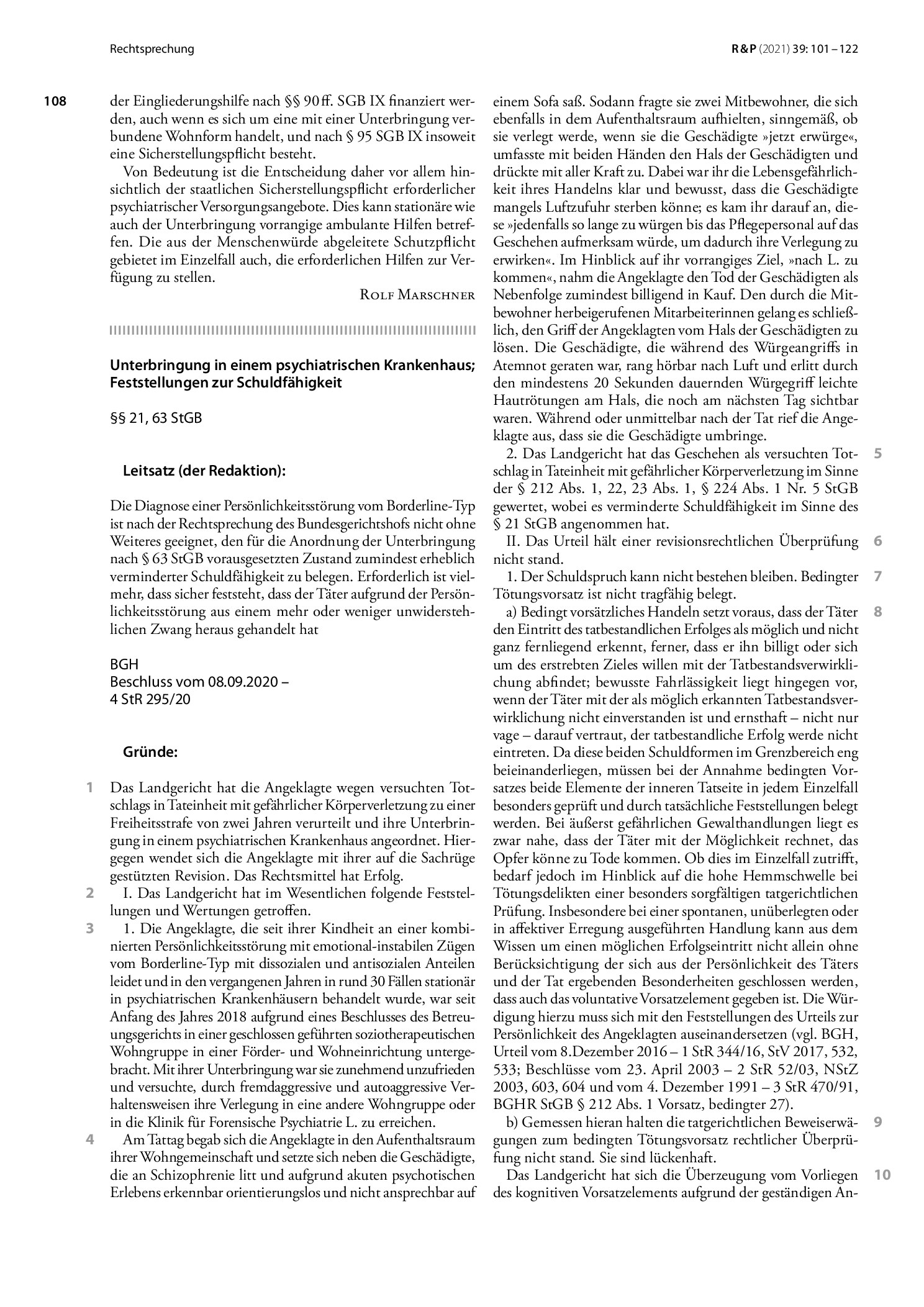 Vorschauseite 1: Unterbringung in einem psychiatrischen Krankenhaus; Feststellungen zur Schuldfähigkeit
