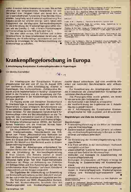 Vorschauseite 1: Krankenpflegeforschung in Europa