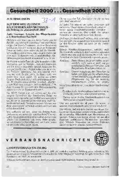 Vorschauseite 1: Zur Diskussion - Auf dem Weg zu einem rauchfreien Krankenhaus - ein Beitrag zu Gesundheit 2000