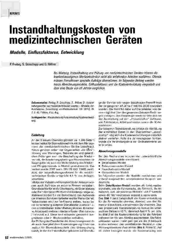 Vorschauseite 1: Instandhaltungskosten von medizintechnischen Geräten