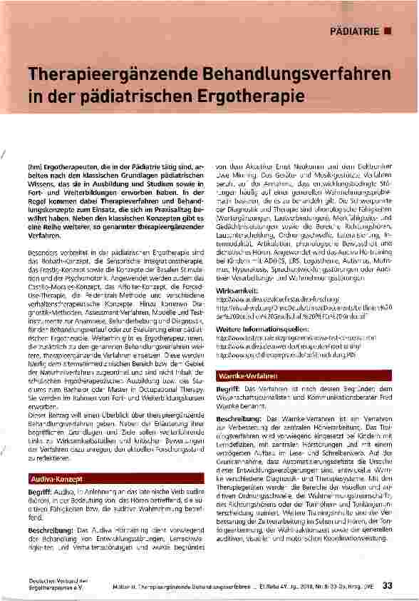Vorschauseite 1: Therapieergänzende Behandlungsverfahren in der pädiatrischen Ergotherapie