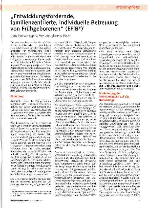 Vorschauseite 1: „Entwicklungsfördernde, familienzentrierte, individuelle Betreuung von Frühgeborenen