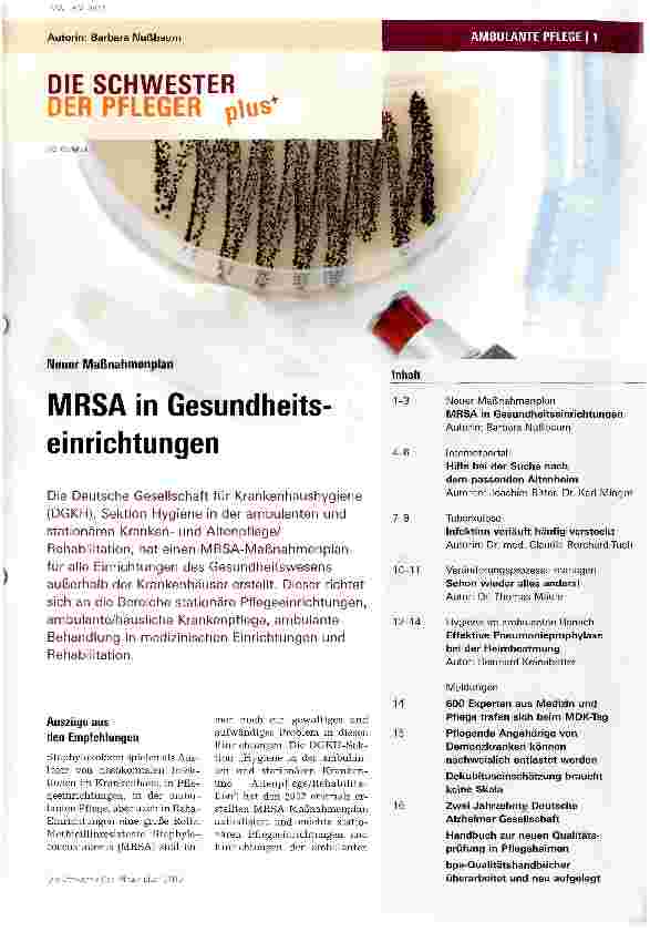 Vorschauseite 1: MRSA in Gesundheitseinrichtungen