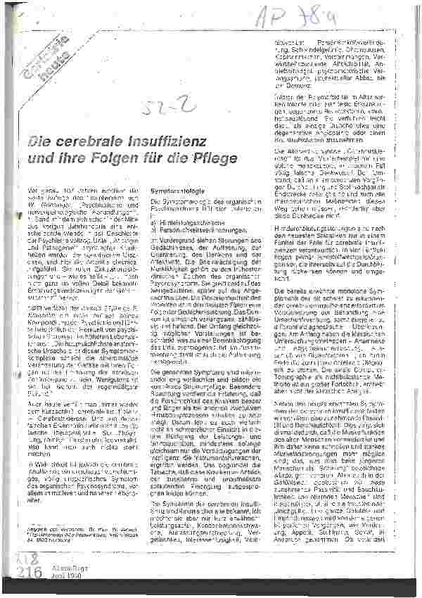 Vorschauseite 1: Die cerebrale Insuffizienz und ihre Folgen für die Pflege