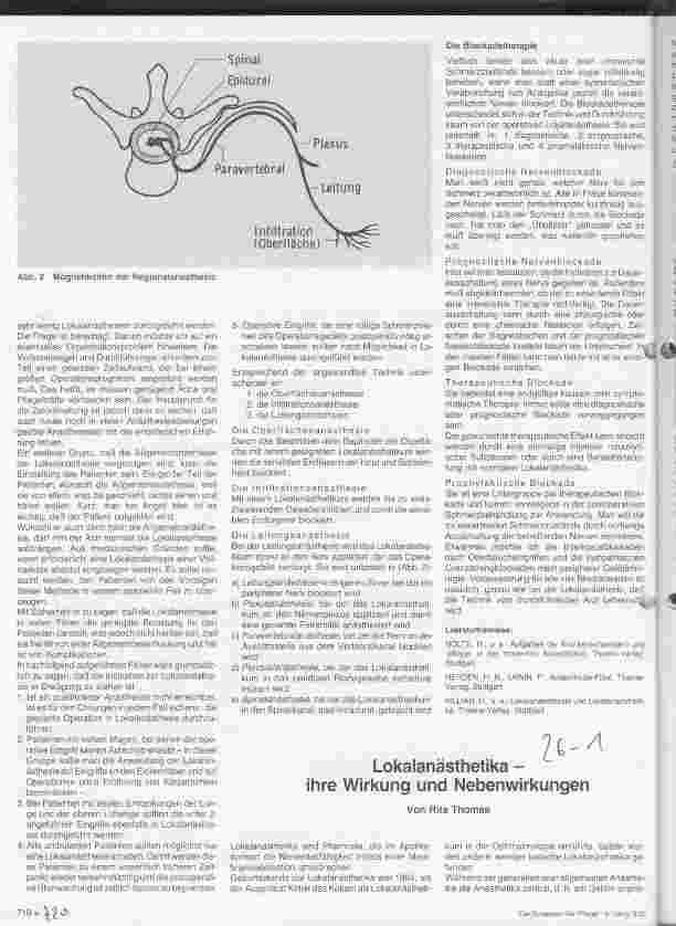Vorschauseite 1: Die Lokaloder Regionalanästhesie Lokalanästhetika - ihre Wirkung und Nebenwirkungen.