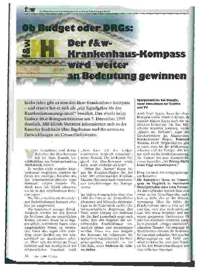 Vorschauseite 1: Ob Budget oder DRGs: Der f&w-Krankenhaus-Kompass wird weiter an Bedeutung gewinnen