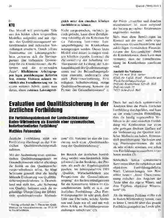 Vorschauseite 1: Evaluation und Qualitätssicherung in der ärztlichen Fortbildung Die Fortbildungsdatenbank der Landesärztekammer Baden-Württemberg als Baustein einer systematischen, bedarfsorienti…