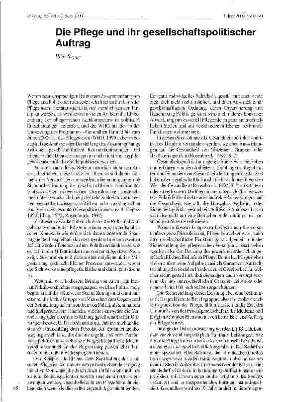 Vorschauseite 1: Die Pflege und ihr gesellschaftspolitischer Auftrag