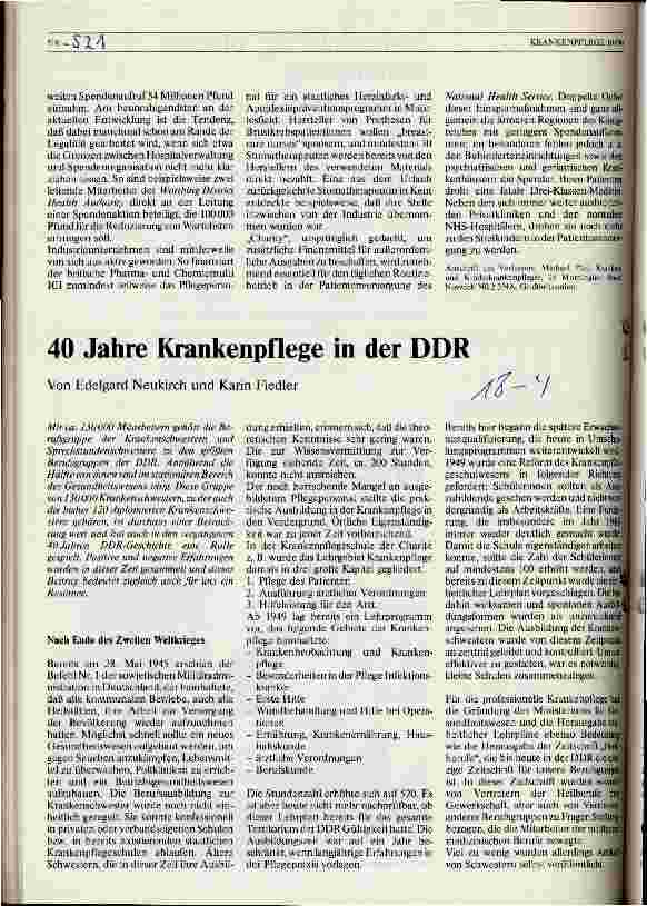 Vorschauseite 1: 40 Jahre Krankenpflege in der DDR