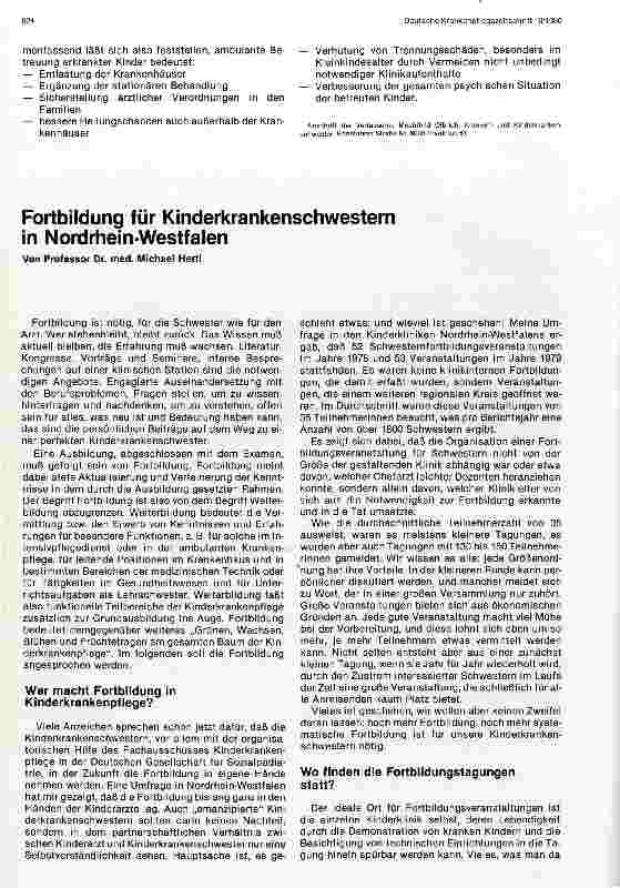 Vorschauseite 1: Berufspolitik der Kinderkrankenschwestern Fortbildung für Kinderkrankenschwestern in Nordrhein-Westfalen